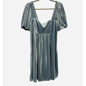 Vylette Dress 2XL NYE Silver Velvet Puff Sleeve Milkmaid Babydoll Party Mini